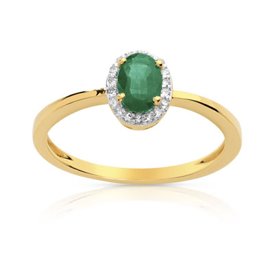 Bague or 750 2 tons émeraude et diamant