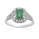 Bague or 750 blanc &eacute;meraude et diamant