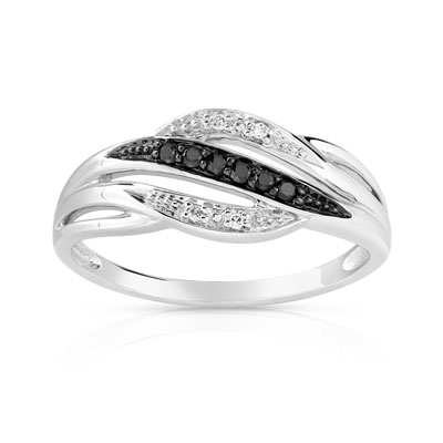 Bague or 750 blanc diamant noir et blanc