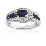 Bague or 750 blanc saphir et diamant