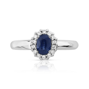 Bague or 750 blanc saphir et diamant