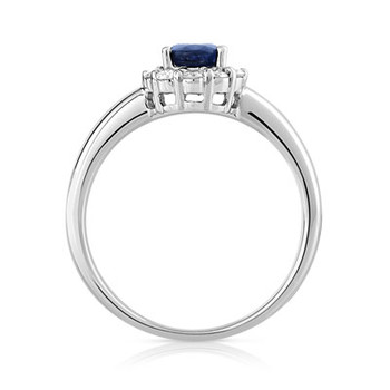 Bague or 750 blanc saphir ovale et diamants