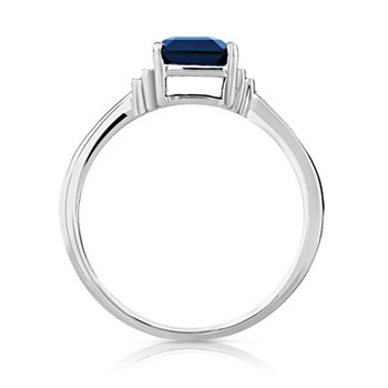 Bague or 750 blanc saphir rectangulaire et diamants