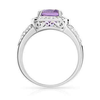 Bague or 750 blanc carrée améthystes et diamants