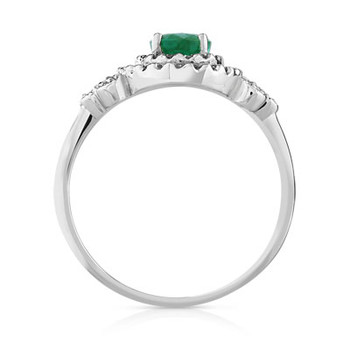 Bague or 750 blanc émeraudes ovale et diamants