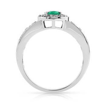 Bague or 750 blanc ovale émeraudes et diamants