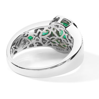 Bague or 750 blanc ovale émeraudes et diamants