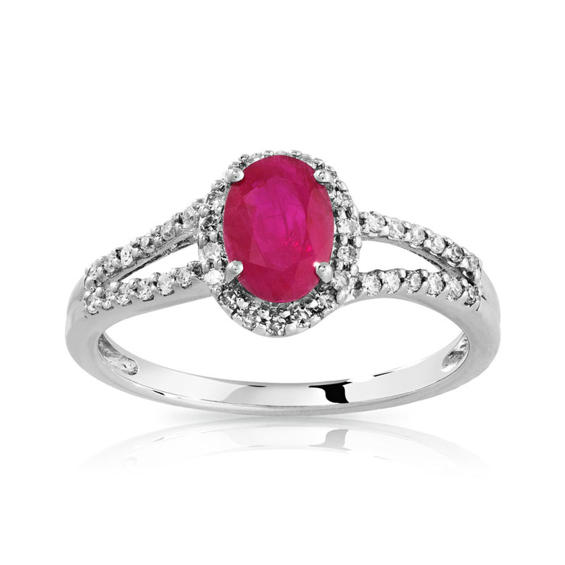 Bague or 750 blanc rubis et diamant - vue 1