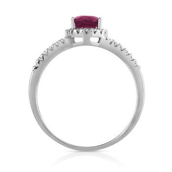 Bague or 750 blanc rubis ovale et diamants