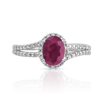 Bague or 750 blanc rubis ovale et diamants