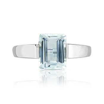 Bague or 750 blanc aigue marine rectangulaire