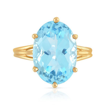 Bague or 750 jaune topaze bleue traitée ovale