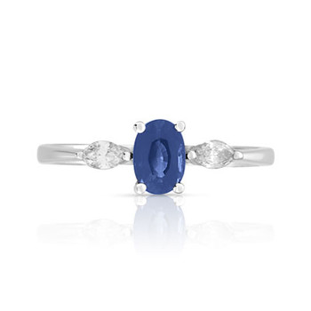 Bague or 750 blanc saphir et diamant