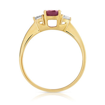 Bague or 750 jaune rubis et diamant
