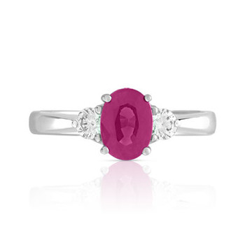 Bague or 750 blanc rubis et diamant