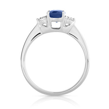 Bague or 750 blanc saphir et diamant