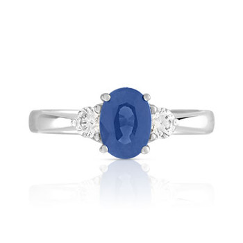 Bague or 750 blanc saphir et diamant