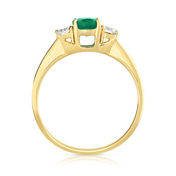 Bague or 750 jaune émeraude ovale et diamants