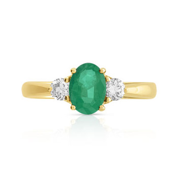 Bague or 750 jaune émeraude ovale et diamants