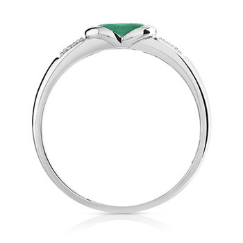 Bague or 750 blanc émeraude ovale et diamants