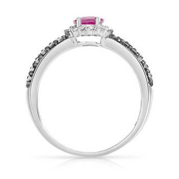 Bague or 750 blanc rubis ovale et diamants noirs et blancs