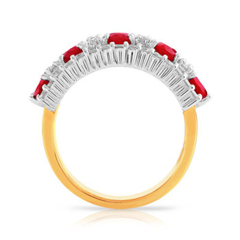 Bague 2 ors 750 rubis ovales et diamants