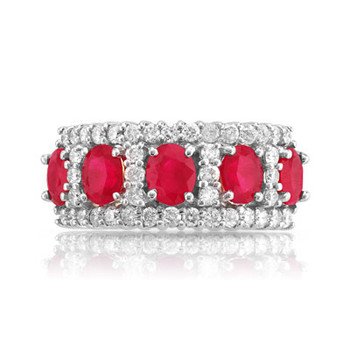 Bague 2 ors 750 rubis ovales et diamants