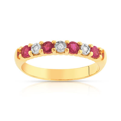 Alliance or 750 jaune rubis et diamant
