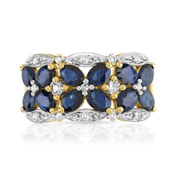 Bague or 750 2 tons papillons saphirs et diamants
