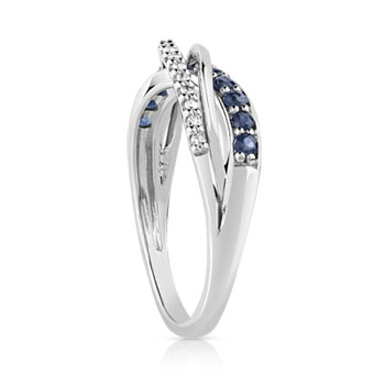 Bague or 750 blanc anneaux entrelacés saphirs et diamants
