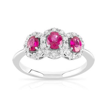 Bague or 750 blanc rubis et diamant