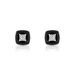 Boucles d&rsquo;oreilles or 375 blanc c&eacute;ramique noire diamant