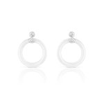 Boucles d&rsquo;oreilles or 375 blanc c&eacute;ramique blanche diamant