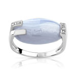 Bague or 375 blanc agate bleue et diamant