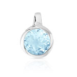 Pendentif or 375 blanc  topaze bleue trait&eacute;e