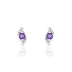 Boucles d&rsquo;oreilles or 375 blanc am&eacute;thyste et rubis diamant