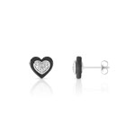Boucles d&rsquo;oreilles or 375 blanc c&eacute;ramique noire diamant