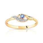 Bague or 375 2 tons saphir et zirconia