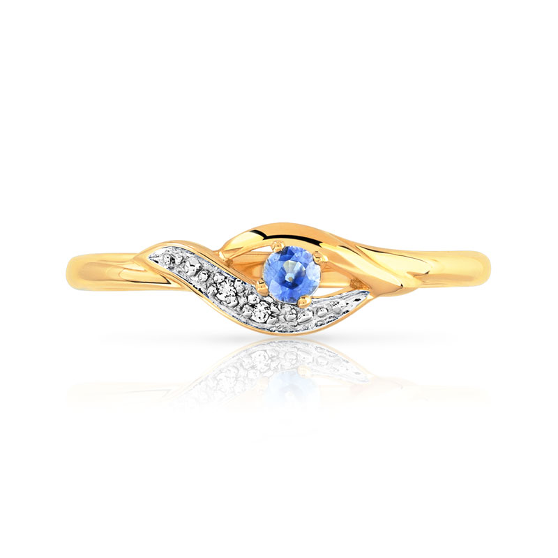 Bague or 375 2 tons saphir et zirconia - vue V3