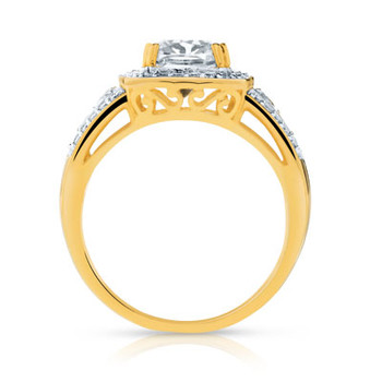 Bague or 375 2 tons carrée zirconias