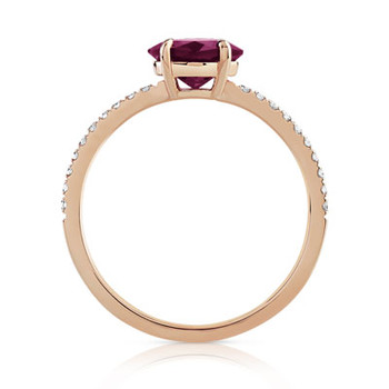 Bague or 375 rose grenat rhodolite carrée et diamants