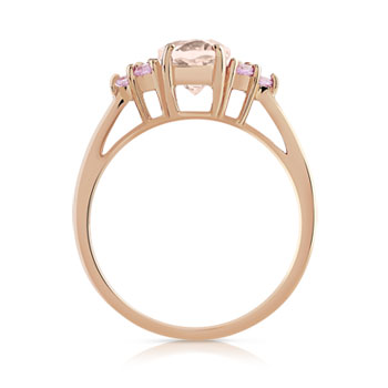Bague or 375 rose morganite ovale et saphirs roses