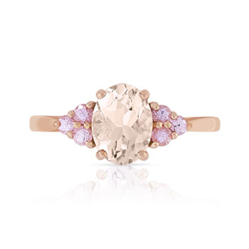 Bague or 375 rose morganite ovale et saphirs roses