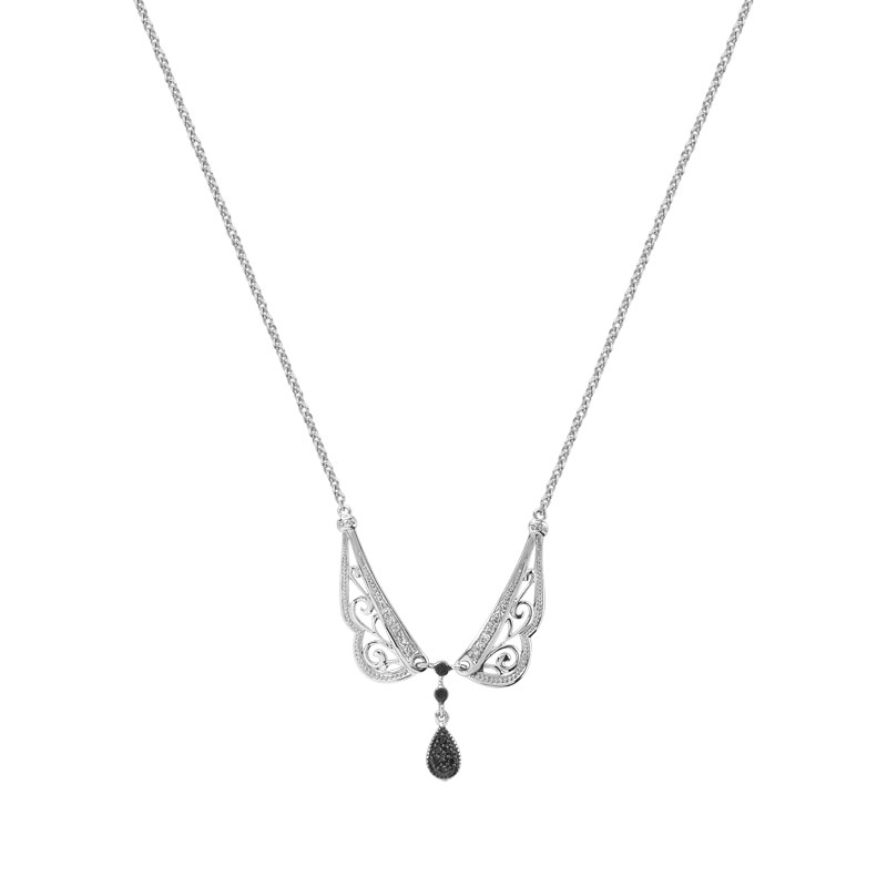 Collier or 375 blanc diamant noir et blanc - vue 1