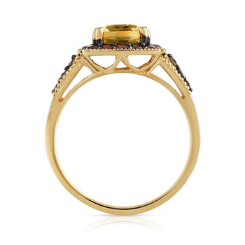 Bague or 375 jaune rectangulaire pierres fines