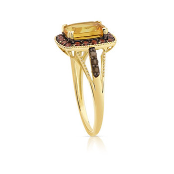 Bague or 375 jaune rectangulaire pierres fines