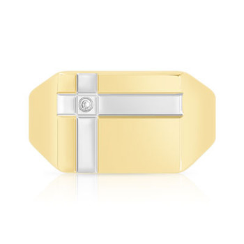 Chevalière or 375 2 tons rectangle diamant
