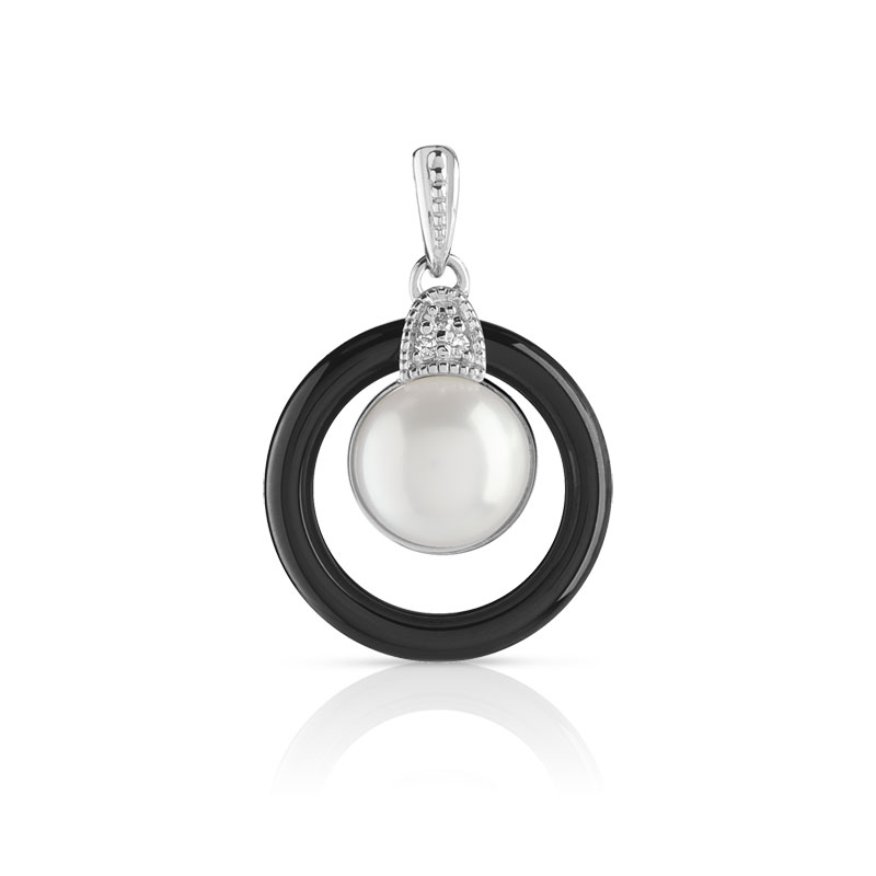 pendentif or 375 blanc perle cÃ©ramique noire et diamant pendentif en ...