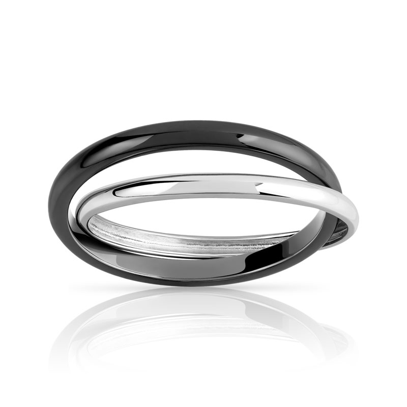 Bague or 375 blanc céramique noire - vue 1 Bague or 375 blanc céramique noire - vue 1