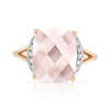 Bague or 375 rose quartz rose rectangulaire et diamants - vue V3